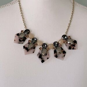 Ann Taylor Loft Art Deco Statement Necklace With Leopard Print And Gemstones